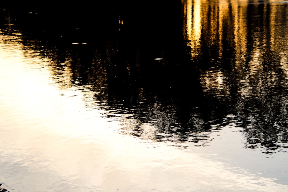 the reflection of a building in the water