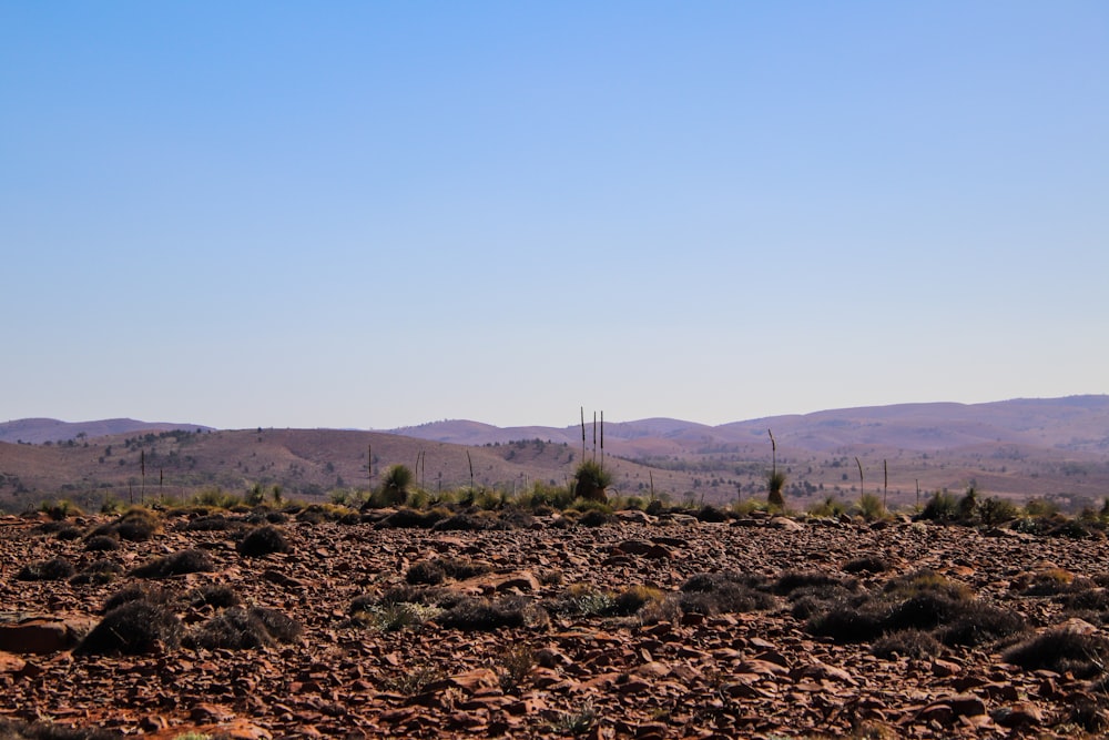 a barren landscape with mountains in the distance