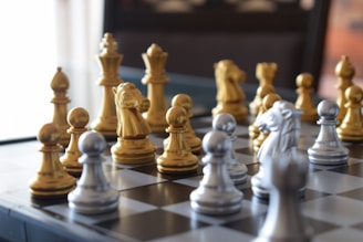 a chess board with a bunch of chess pieces on it
