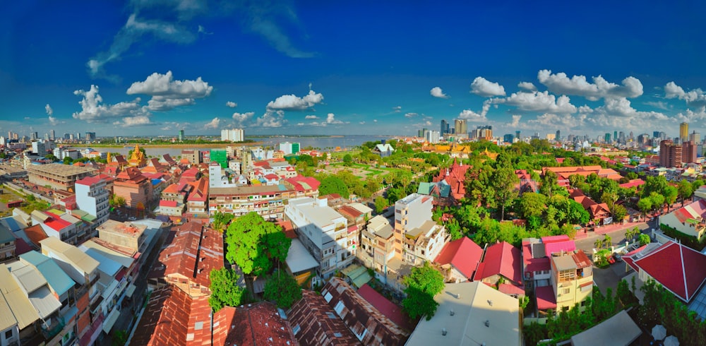 a panoramic view of a city with tall buildings