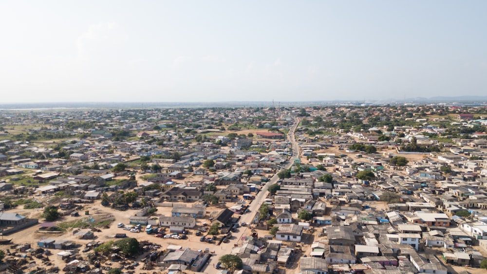 an aerial view of a small town in africa