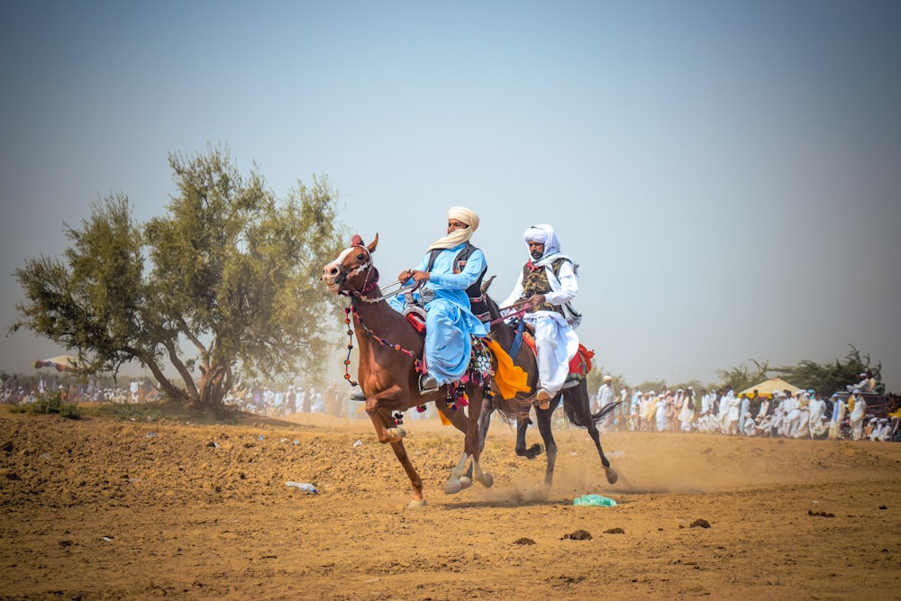 a group of people riding on the backs of horses