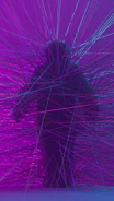 Abstract swirling particles forming a human silhouette with glowing blue and purple gradients.