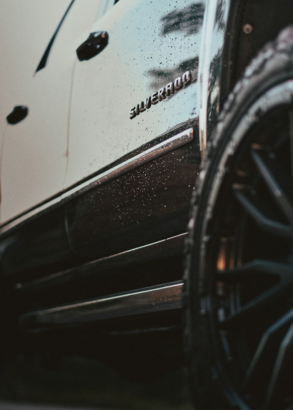 a close up of a tire on a car