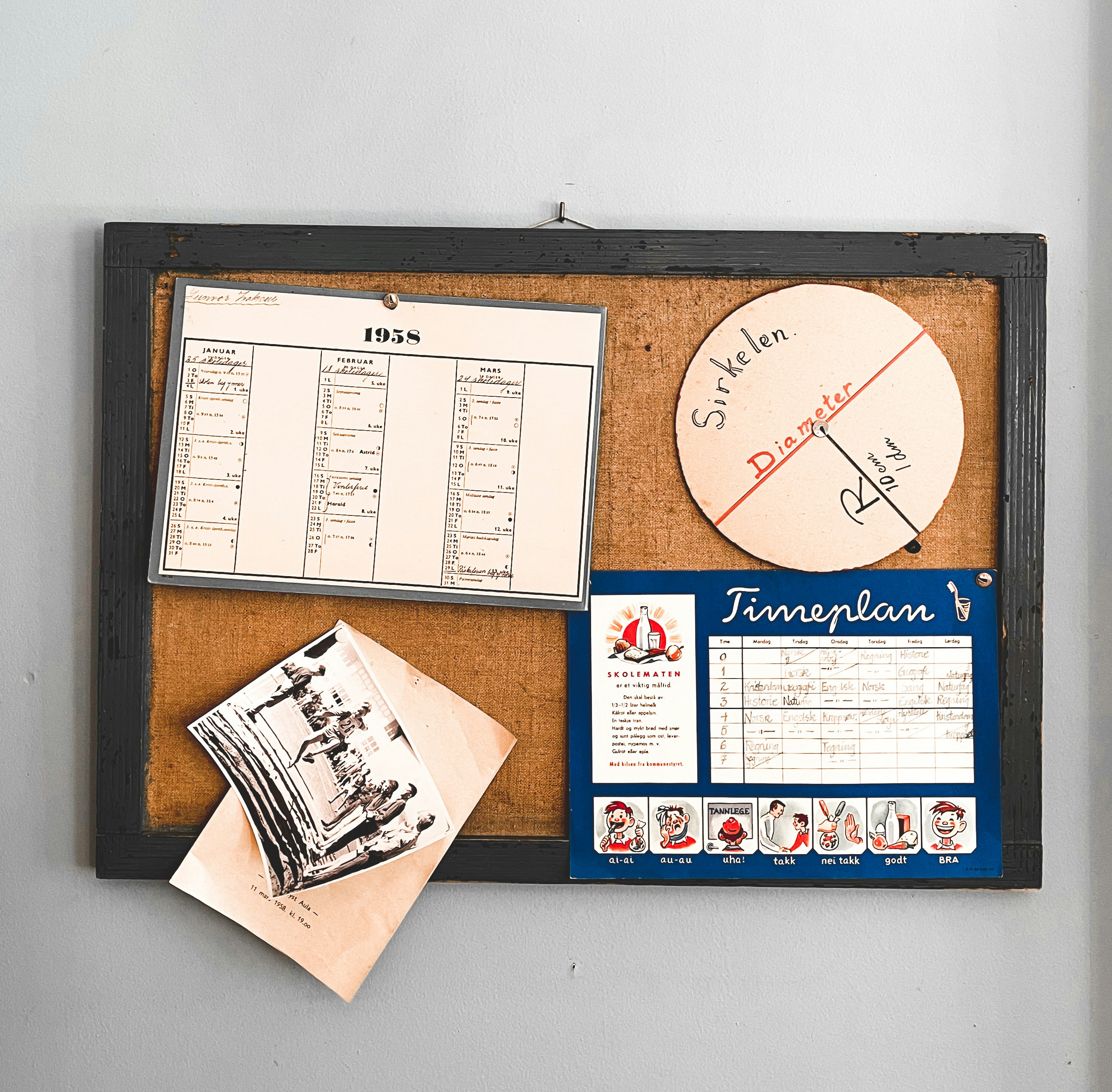 a bulletin board with a lot of papers on it