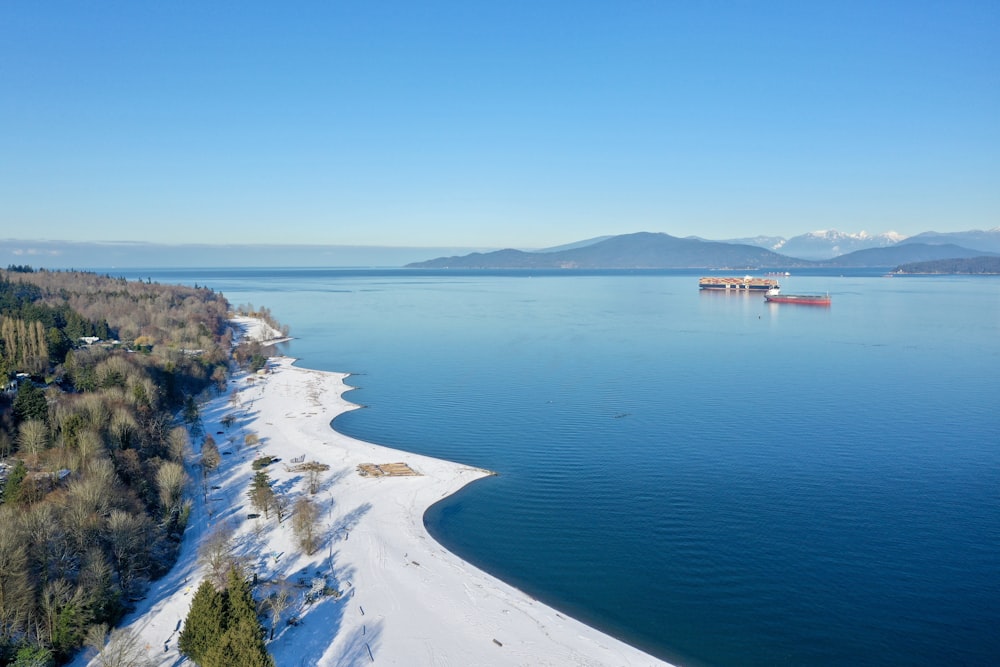 an aerial view of a large body of water