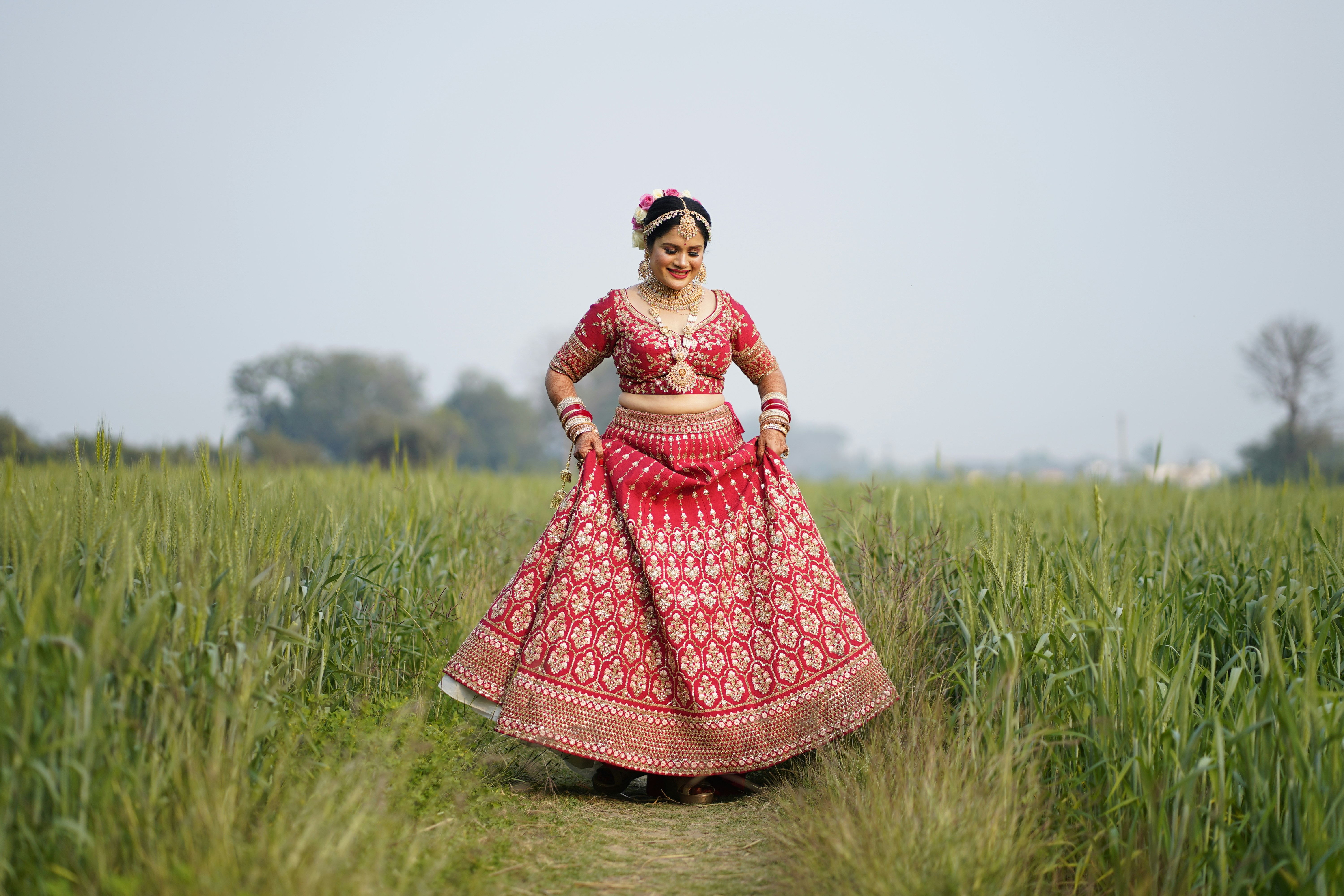 Indian woman in red dress