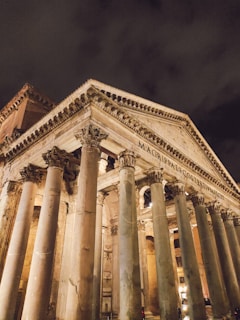 a very tall building with lots of columns