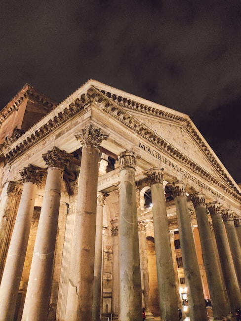 a very tall building with lots of columns