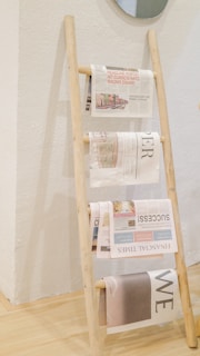 A stylish small step ladder displayed in a modern home setting.