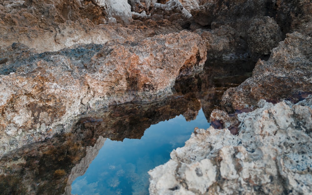 a small pool of water surrounded by rocks