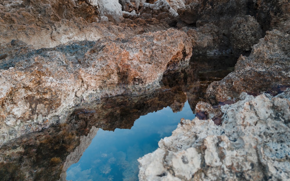 Un pequeño charco de agua rodeado de rocas