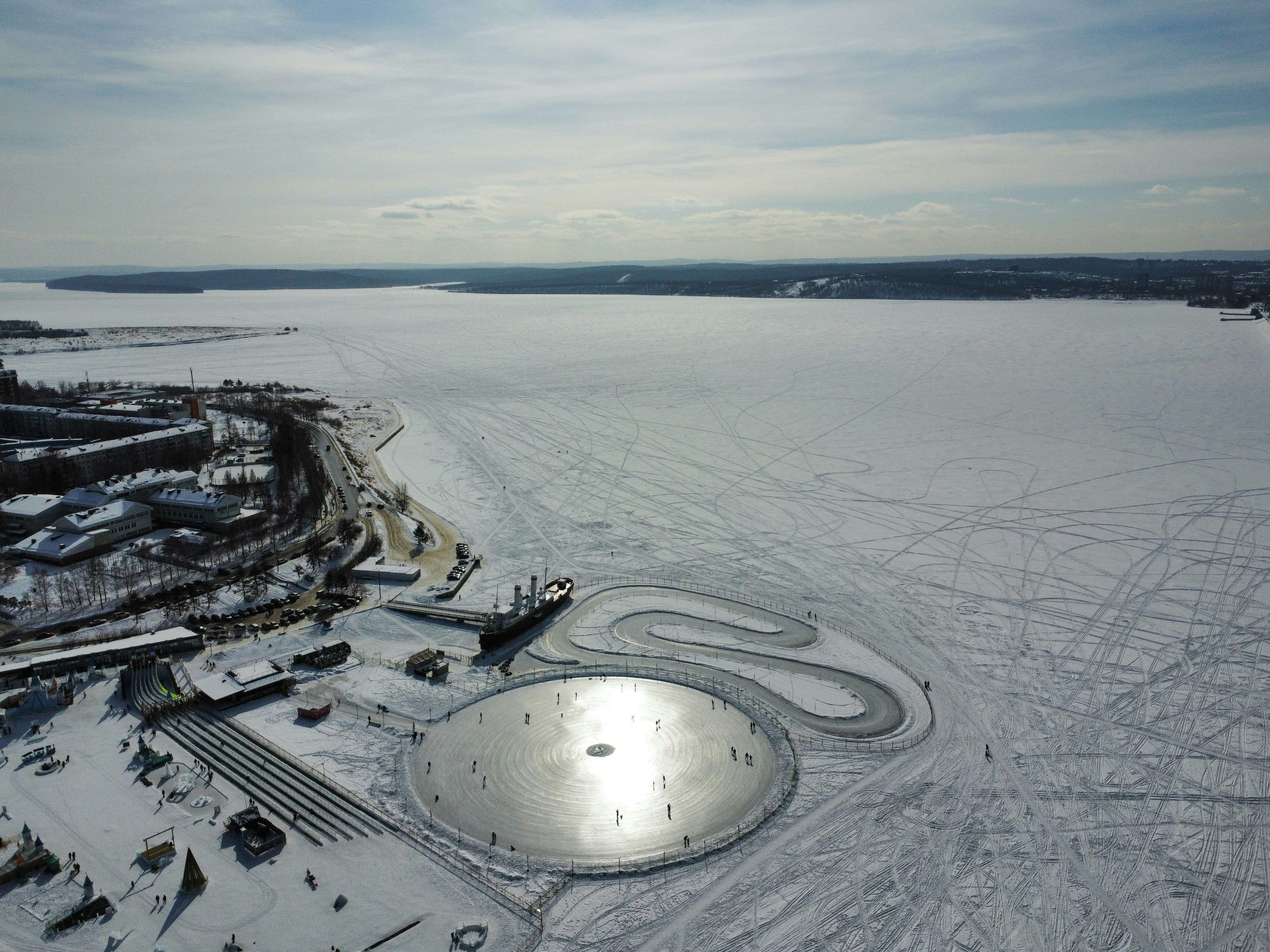 an aerial view of a large body of water