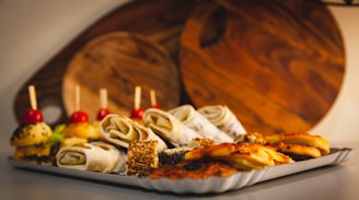 a tray filled with different types of food