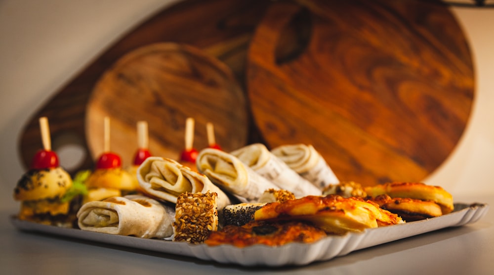 a tray filled with different types of food