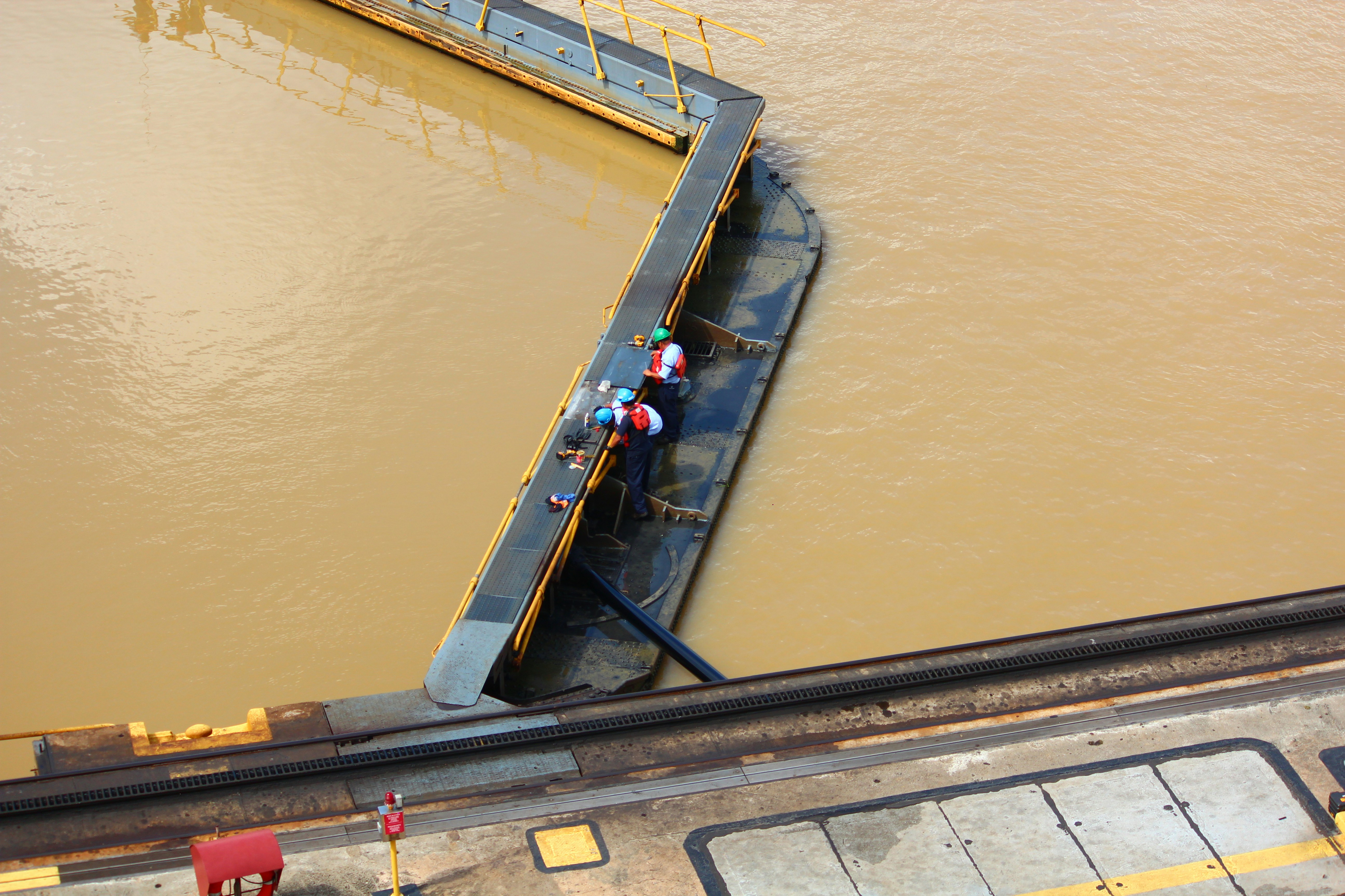 a group of people standing on top of a boat in a body of water