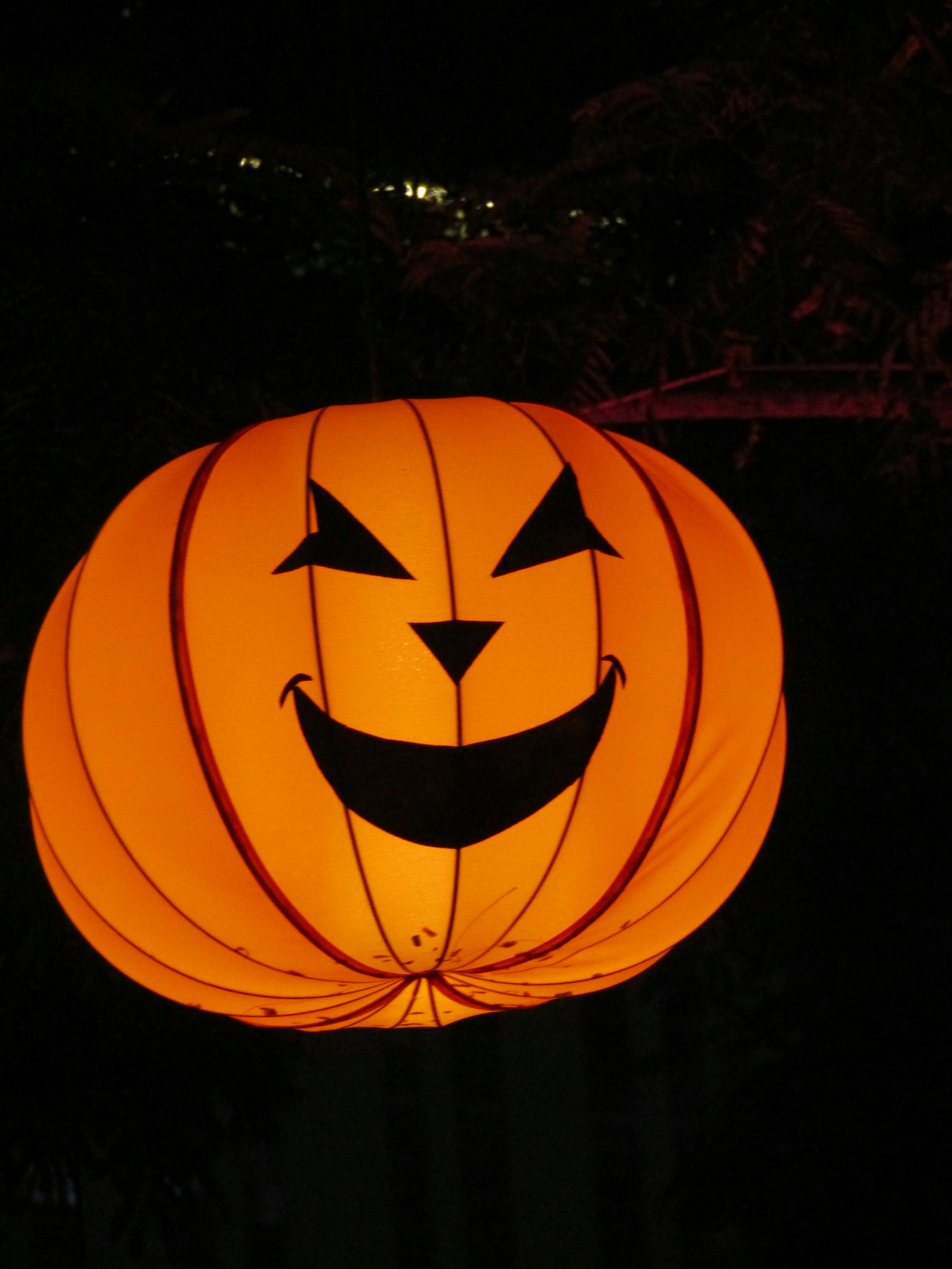 a lantern with a face on it in the dark