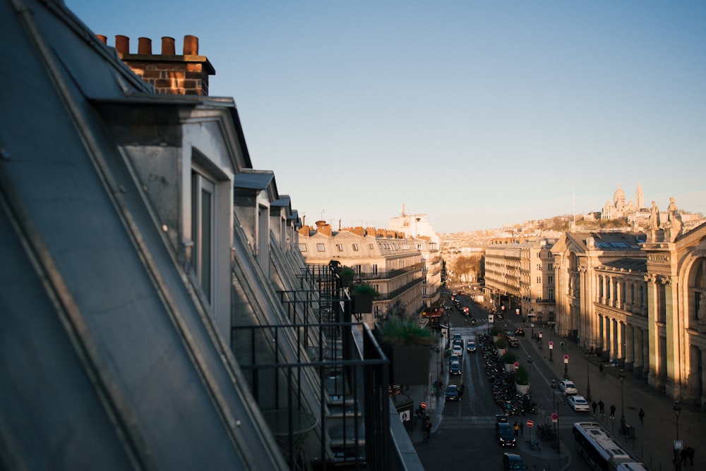 a view of a city street from a high building