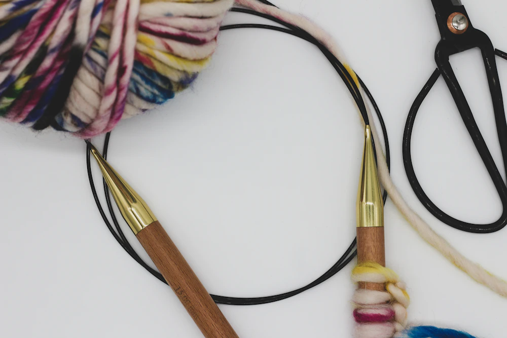 Crochet hook, yarn and craft tools