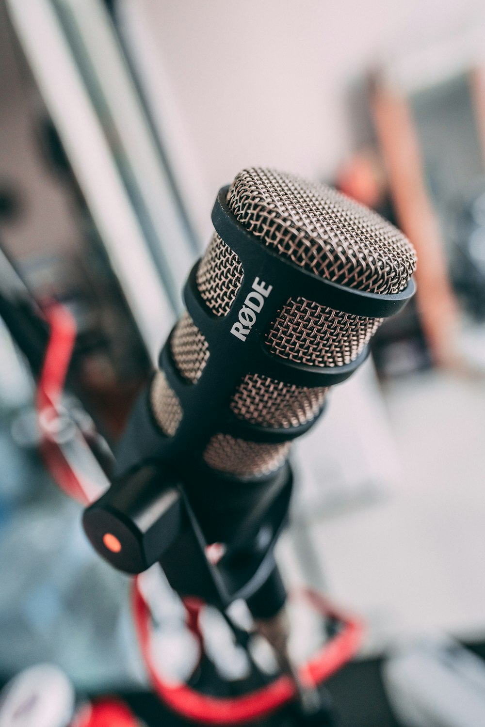 a close up of a microphone on a stand