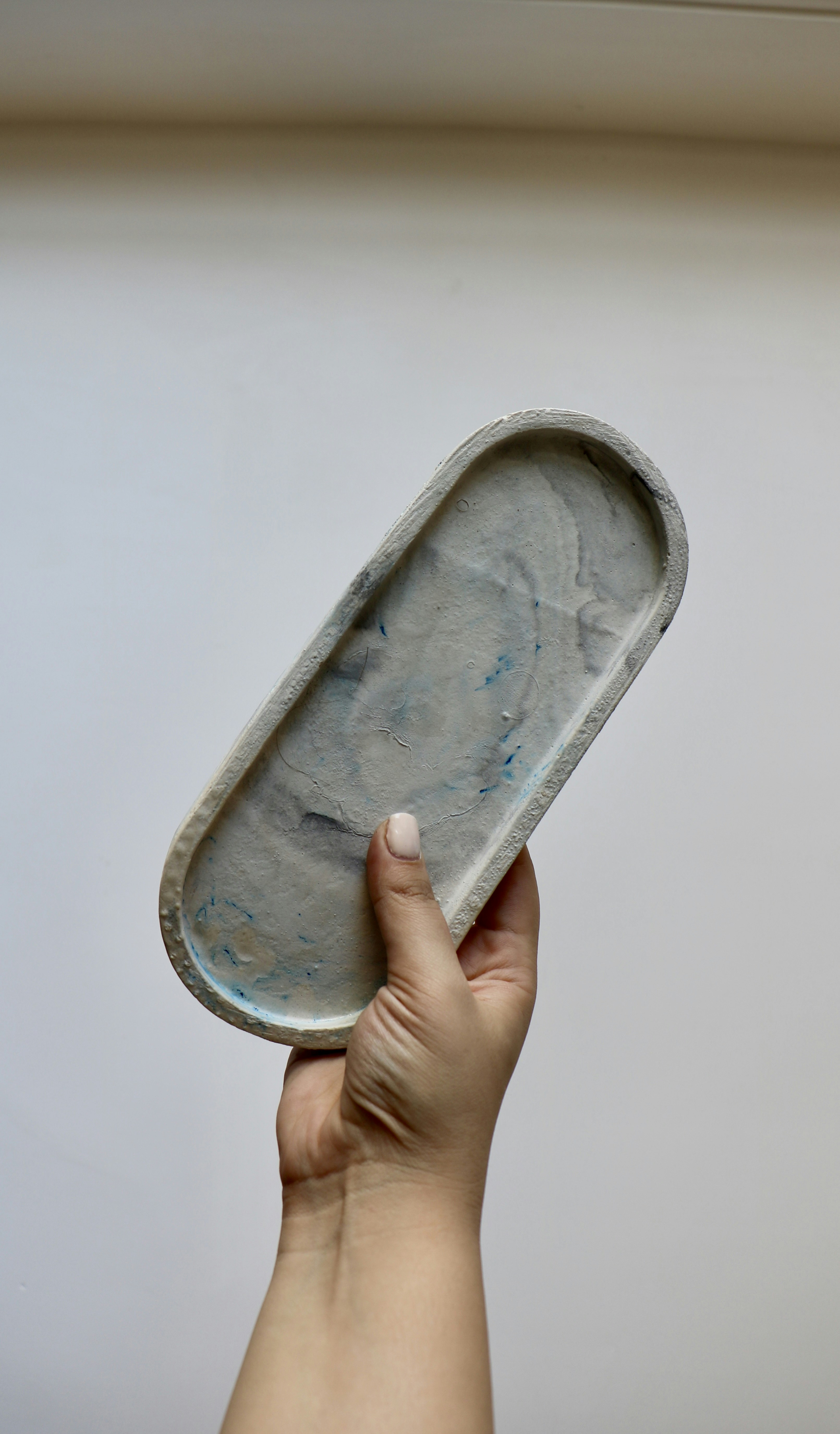 a hand holding a tray of food in the air