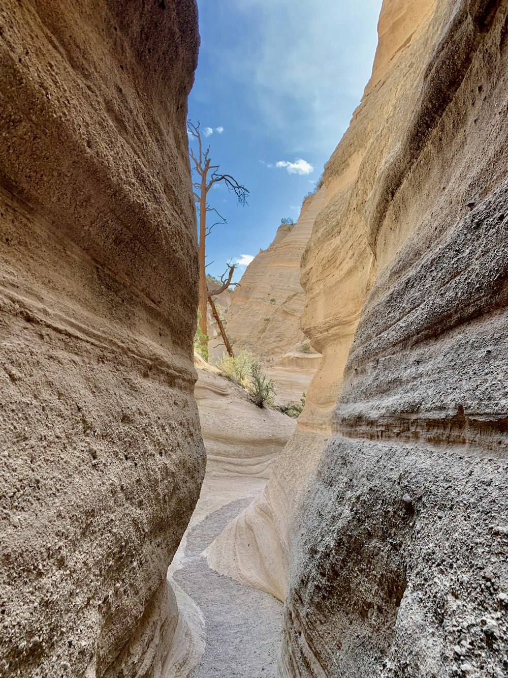 a narrow slot in the side of a mountain