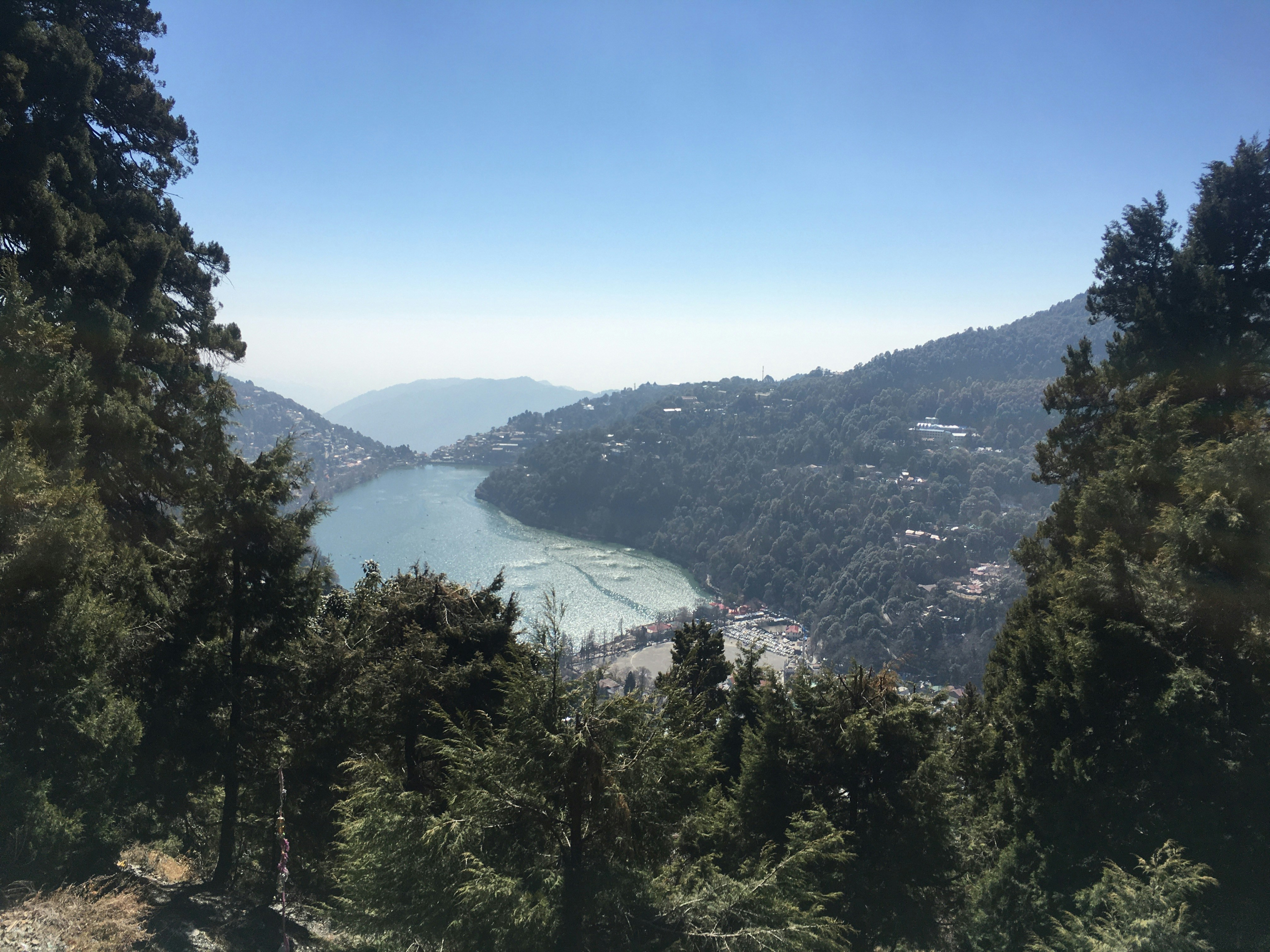a view of a lake surrounded by trees