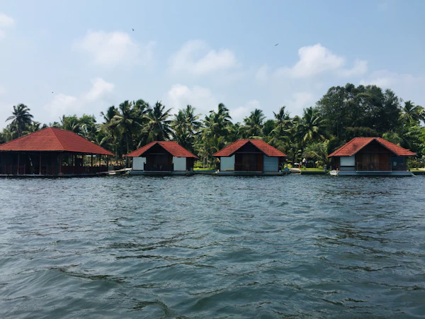 Floating cottages on the Poovar backwater