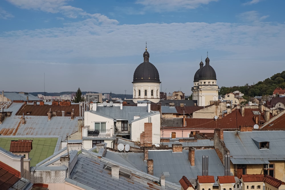 Blick auf eine Stadt mit Dächern und Kuppeln