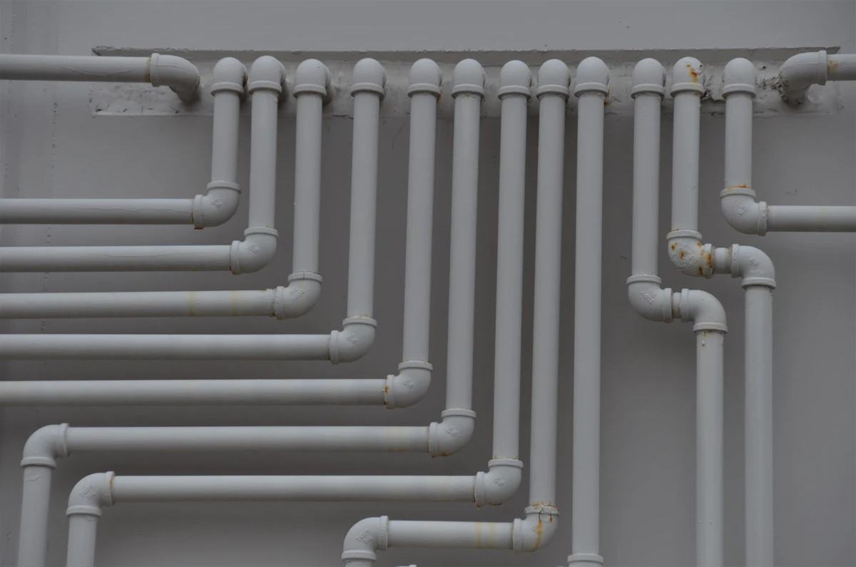 Close view of pipework fittings and joints