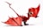 A detailed model of a red dragon with large wings, sharp claws, and an open mouth displaying its teeth and what appears to be flames emerging. The dragon is posed dynamically, highlighting its spiked back and long tail, set against a plain white background.