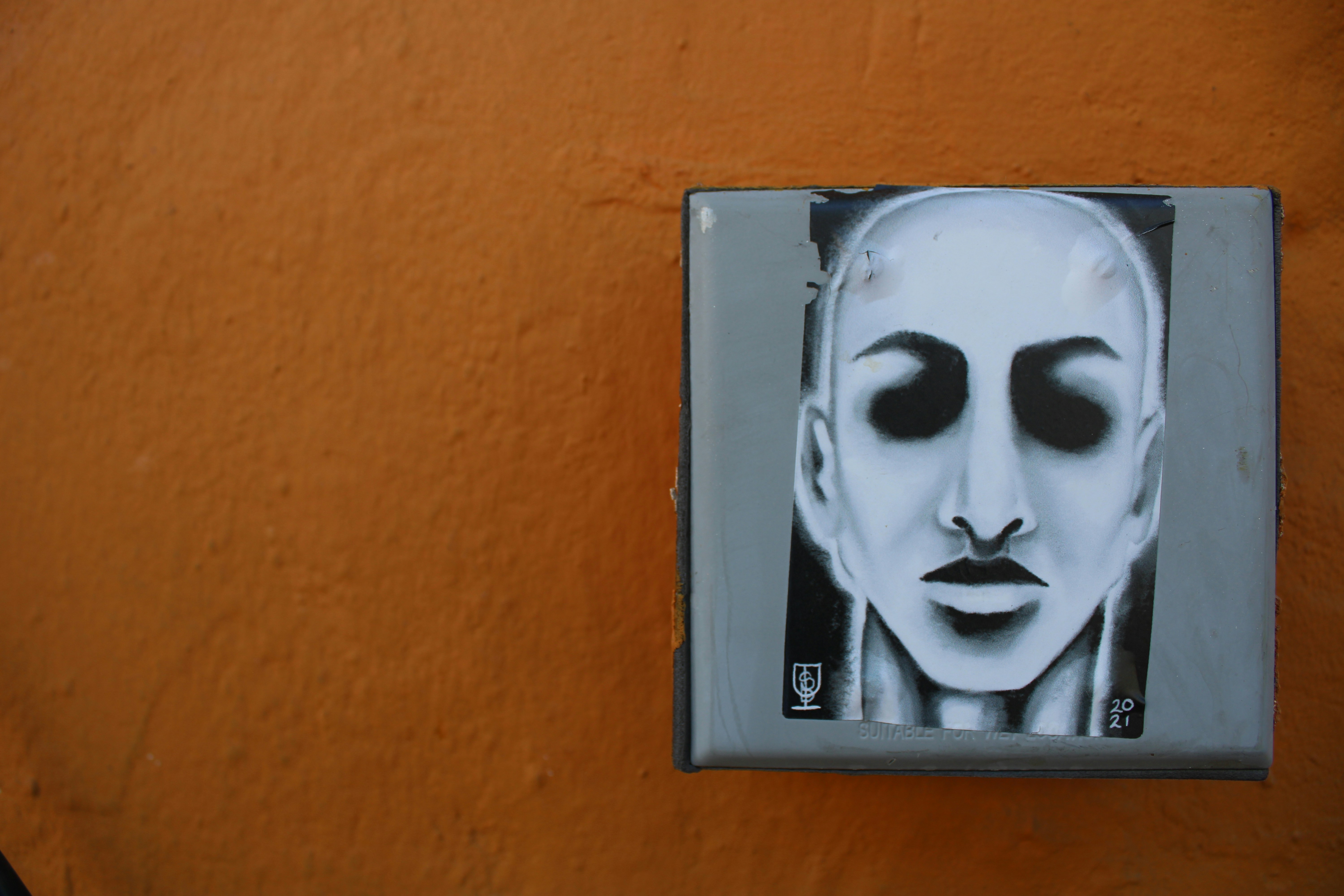 a picture of a man's face painted on a wall