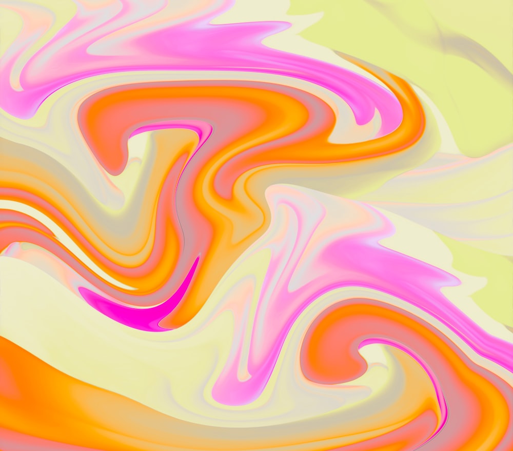 an abstract painting with a yellow and pink swirl