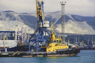 a yellow and black boat in a body of water