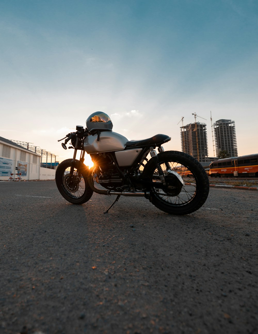 a motorcycle parked on the side of the road