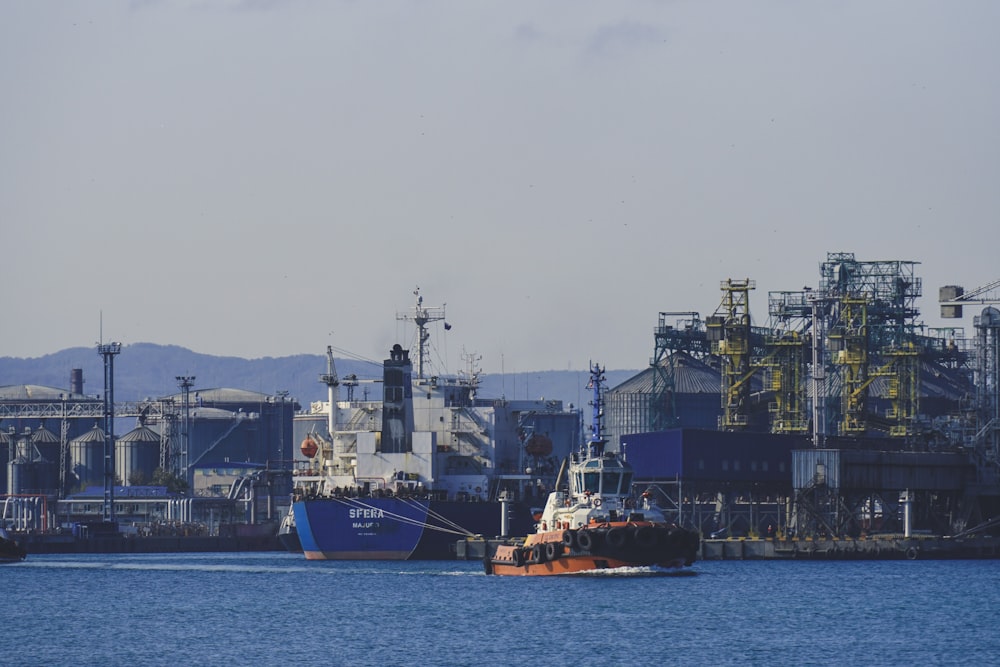 a large boat in a large body of water