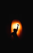 a silhouette of a person holding a giraffe in the dark