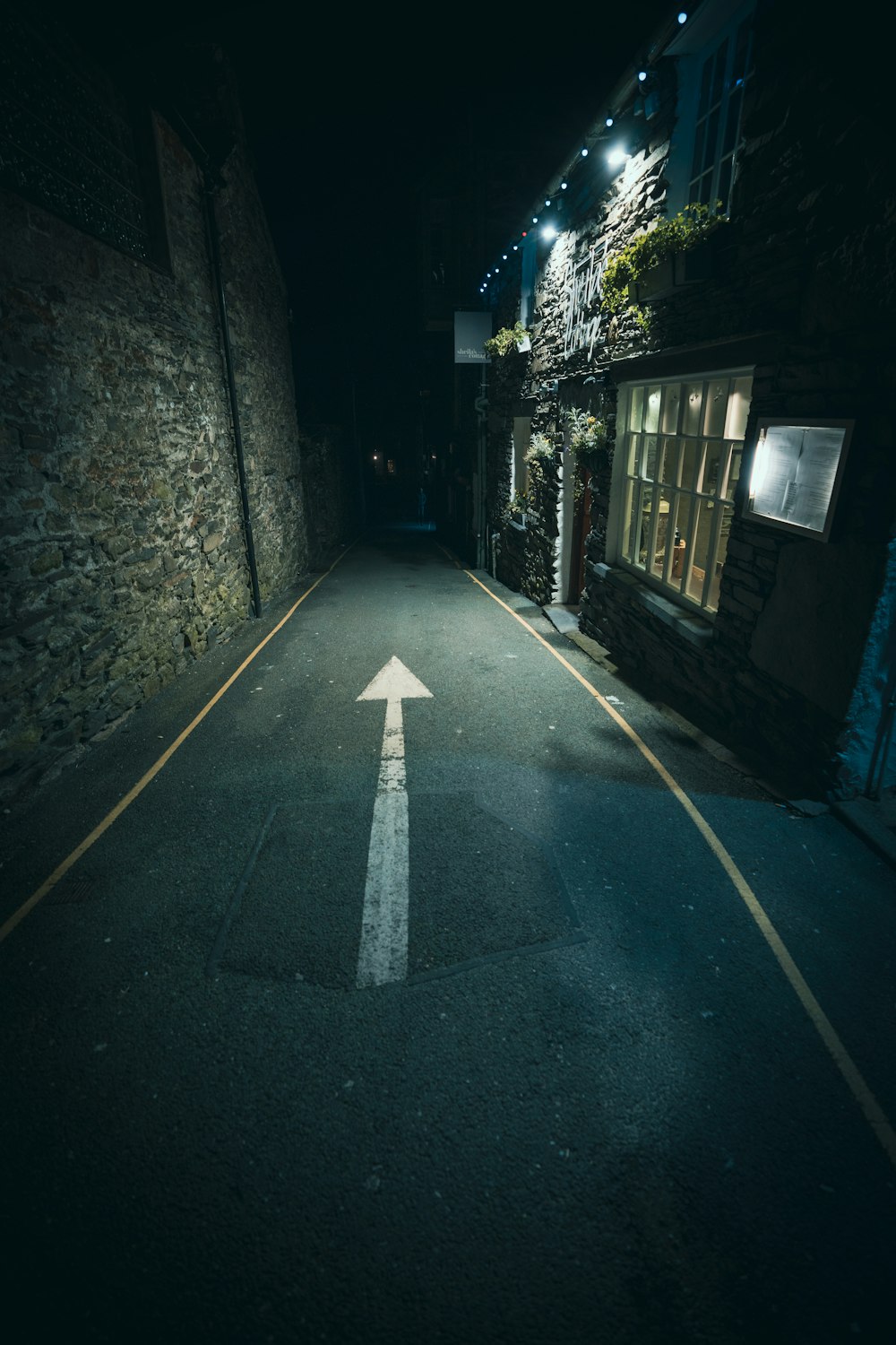 a close up of a street at night