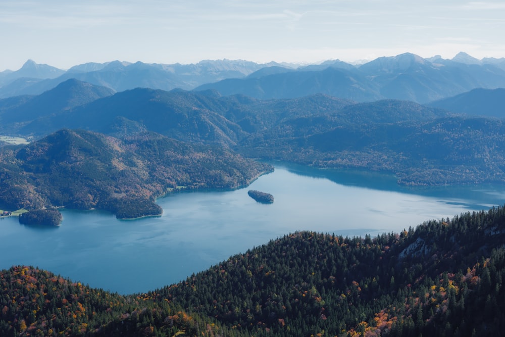 a large body of water surrounded by mountains