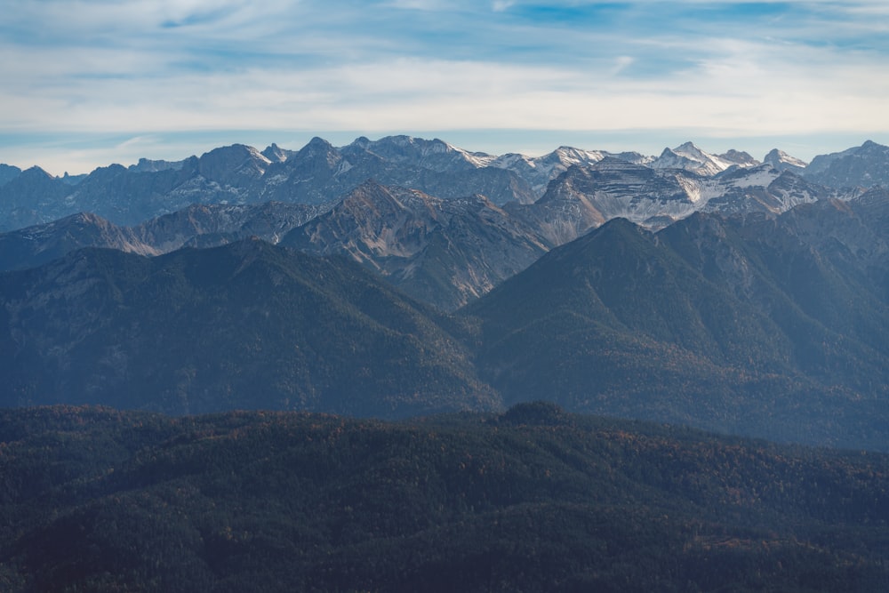 a view of a mountain range from an airplane