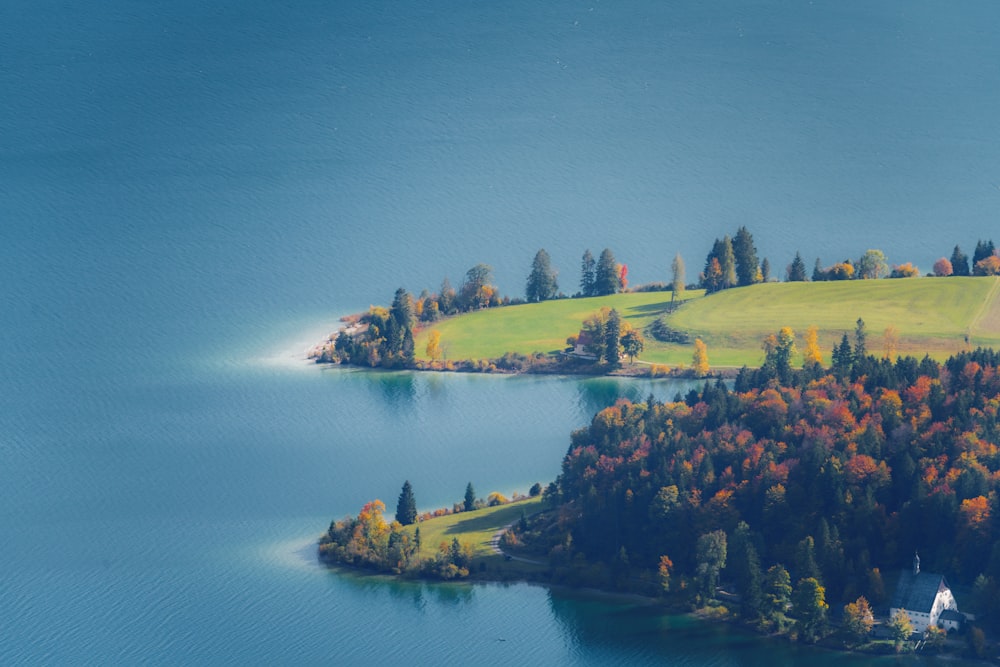 a small island in the middle of a lake