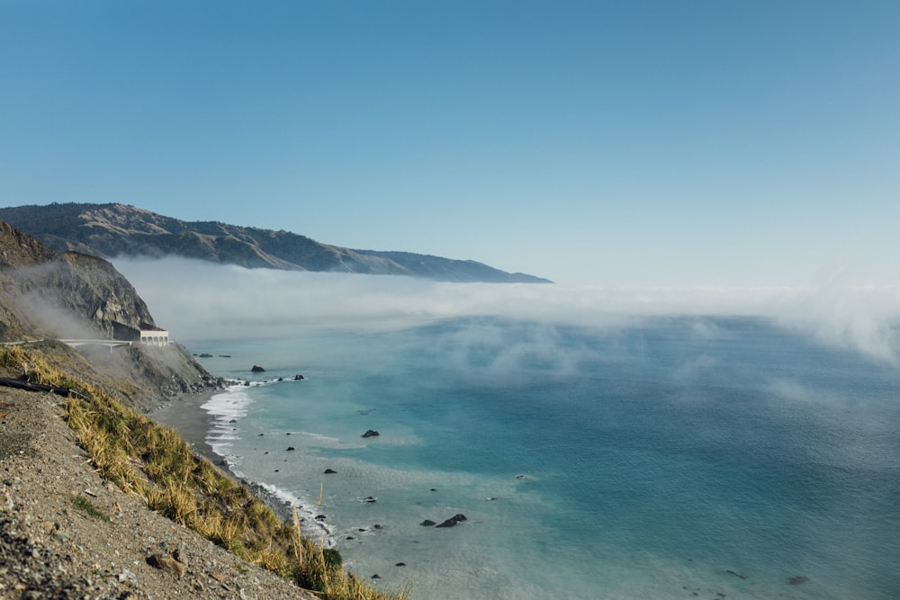 a view of the ocean from a cliff