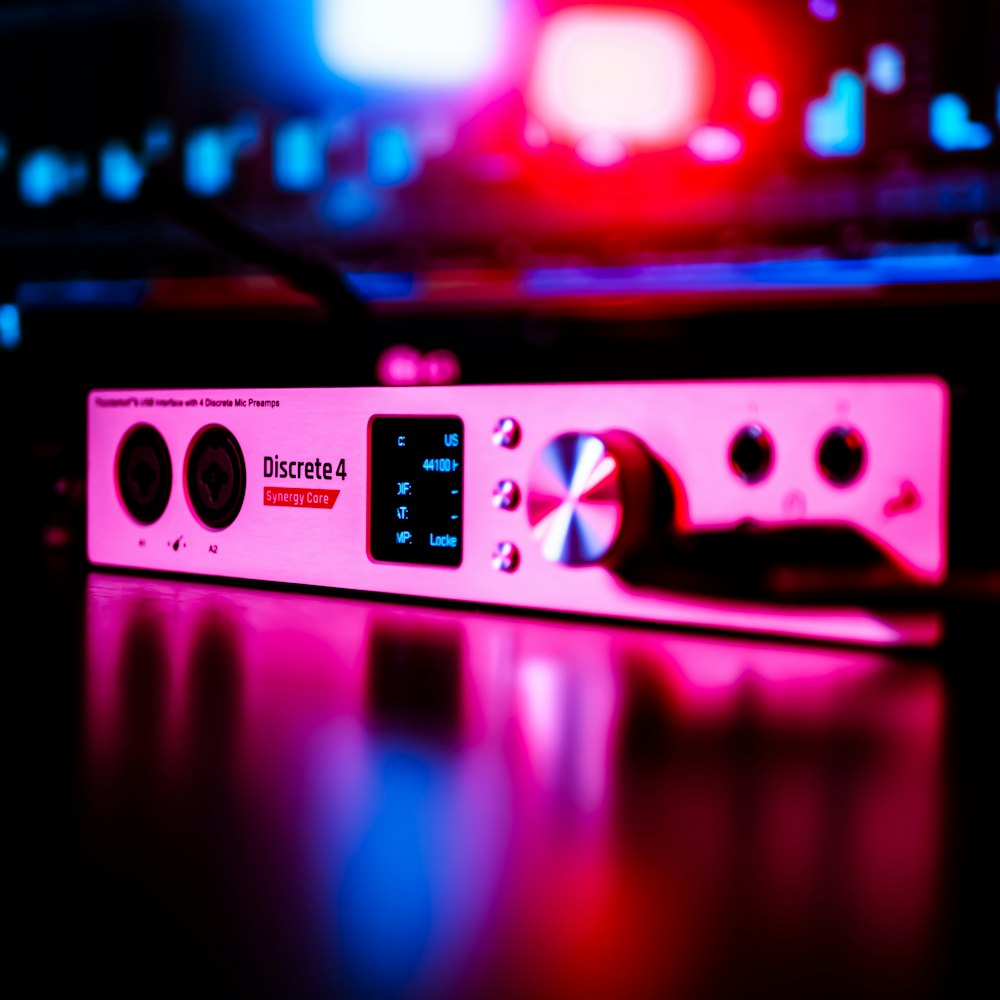 a close up of a stereo with a blurry background