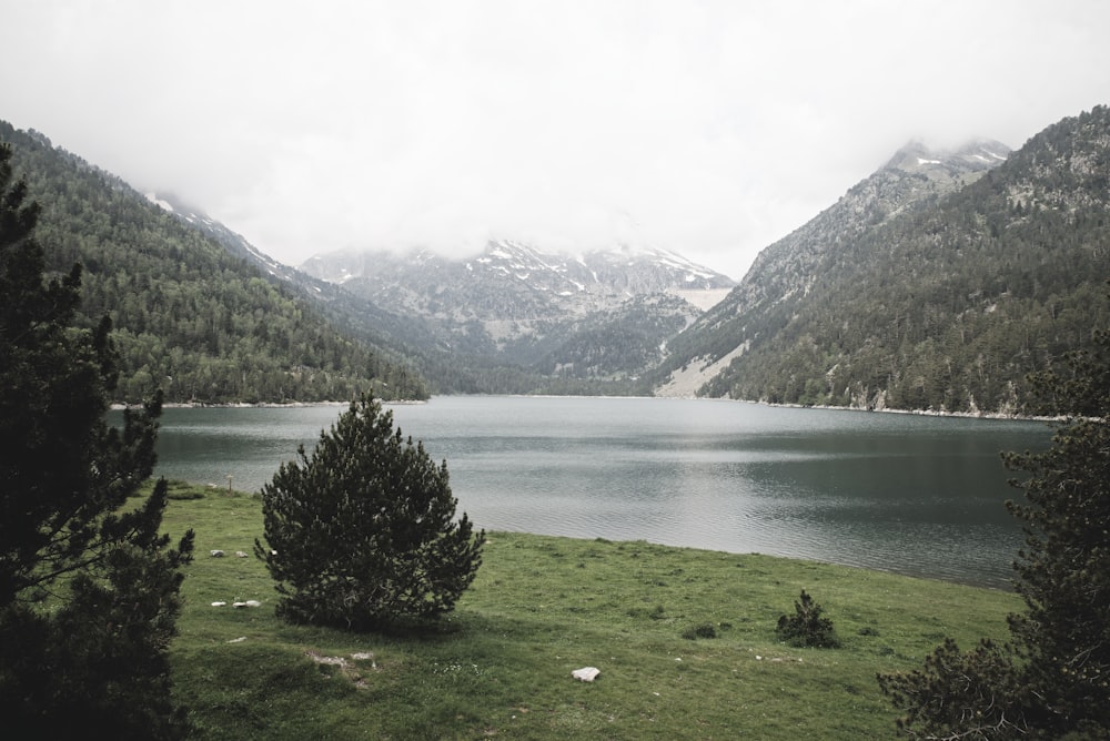 a large body of water surrounded by mountains