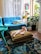 A cozy living room with a cat playing beside eco-friendly pet products.