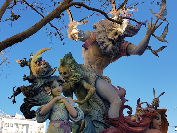 A vibrant, handcrafted sculpture showcasing intricate details and bold colors.