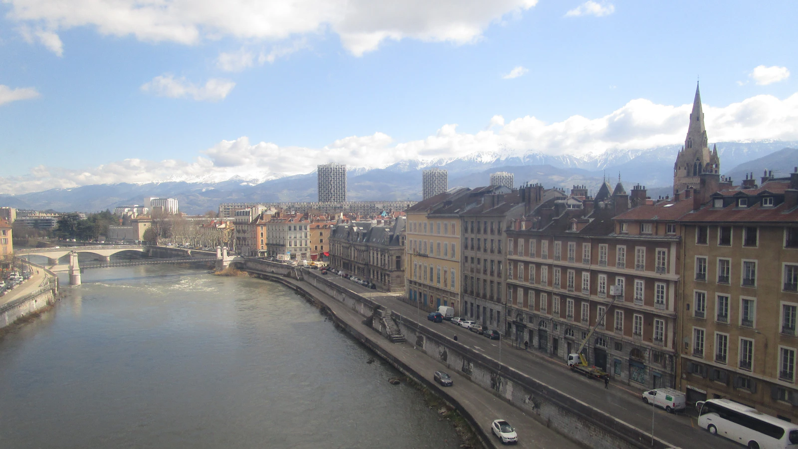 The Isère and its quays, with the mountains beyond — Grenoble, France
