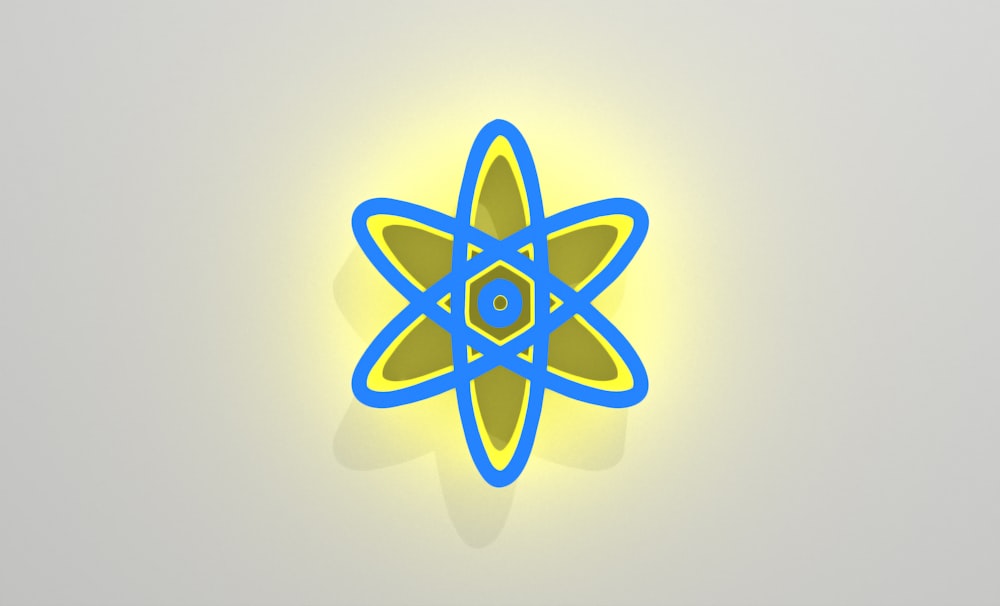 a yellow and blue logo on a white background