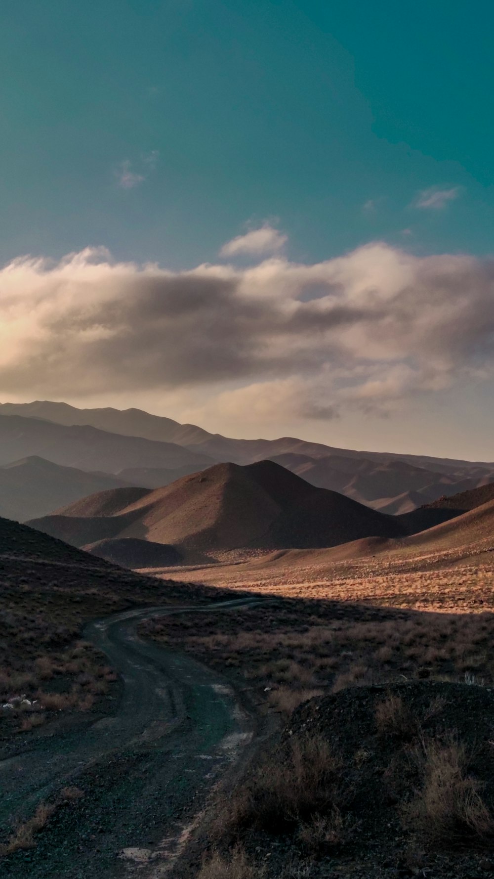 a dirt road in the middle of a desert