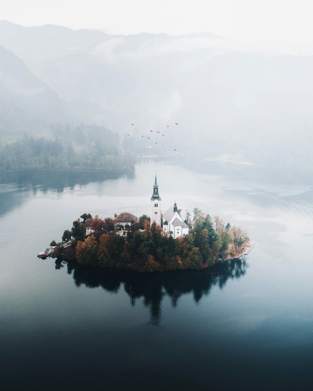 Una isla en medio de un lago